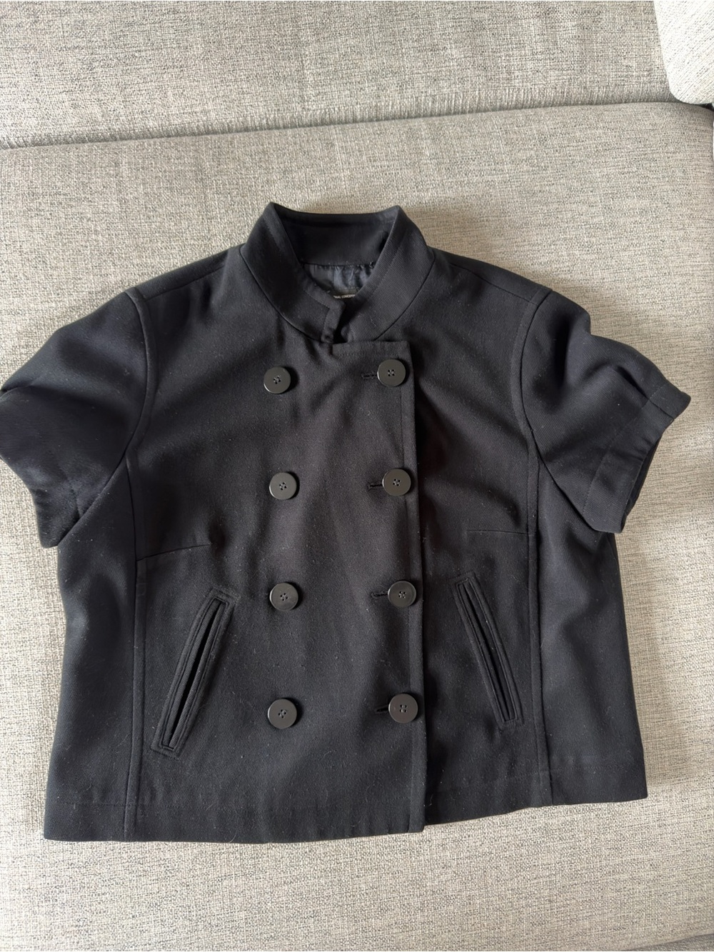 Black Short-Sleeve Double-Breasted Shirt/Jacket - Women's